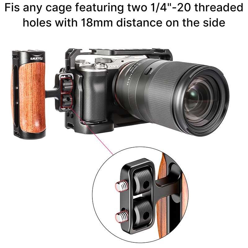 Uranzi Uurig R075 กล้องดิจิตอล SLR ด้ามจับด้านข้างลายไม้ (สำหรับ sony a6400, canon g7x3, instax)