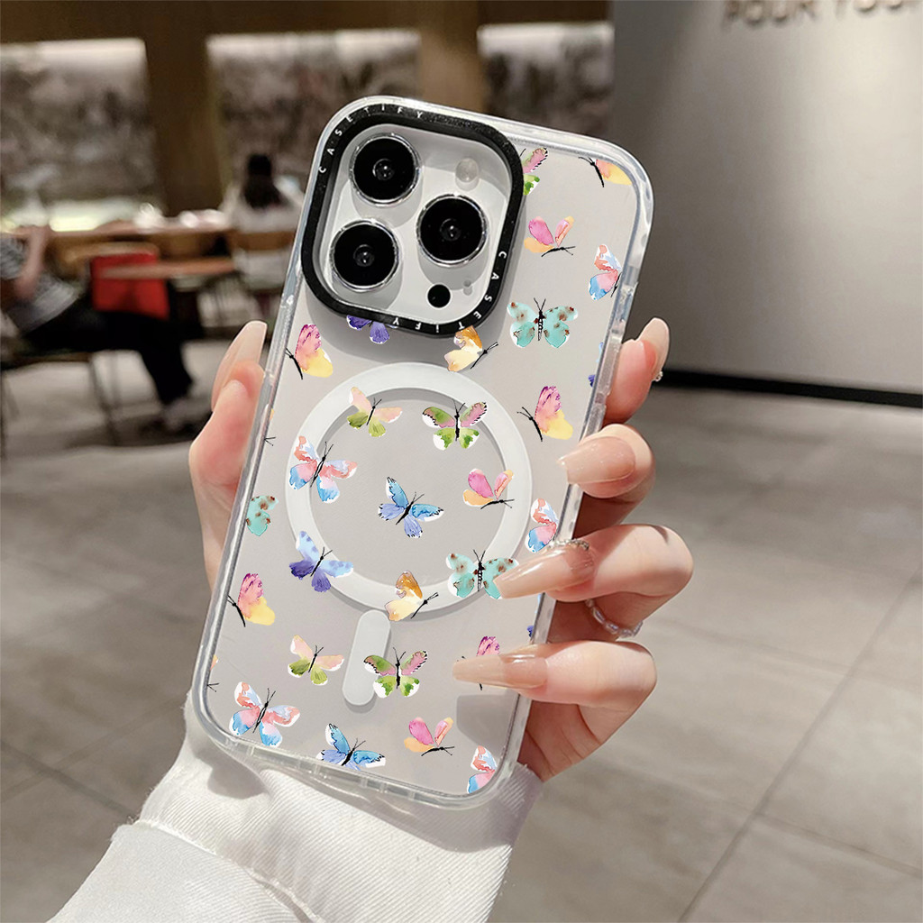 Screenful สี Dreamy ผีเสื้อไร้สายชาร์จแม่เหล็กสําหรับ IPhone 11 12 14 15 Pro Max 16 Pro Max ฝาครอบ 14 15 PLUS 16 PLUS ซิลิโคนนุ่มกันชนกันกระแทก