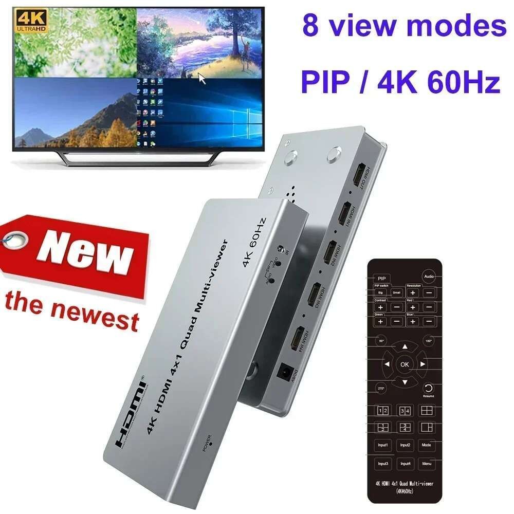 4K 60Hz HDMI Multiviewer 4x1 Switch Quad Screen Multi-Viewer 90° 180° Flip PIP สําหรับกล้อง PS4 PS5 