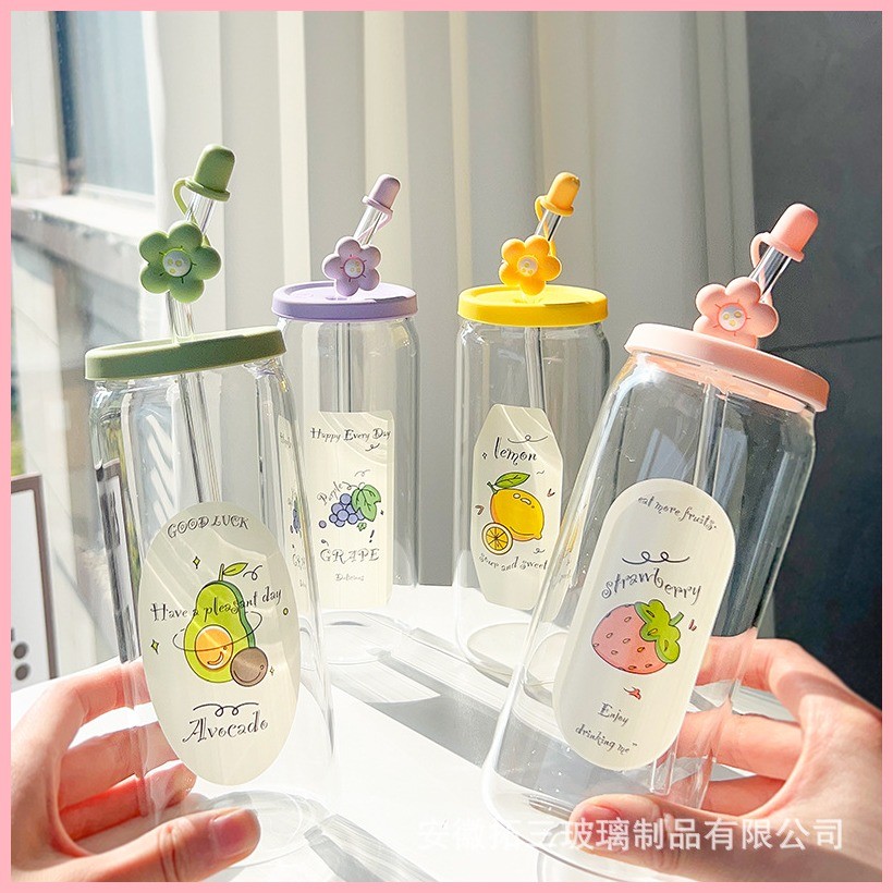 600ml ขวดเครื่องดื่มเย็น แก้วน้ำดื่ม ถ้วยน้ำดื่ม ถ้วยกาแฟ ขวดแก้ว ถ้วยฟางถ้วยแก้วคู่สูงถ้วยน้ําความจ