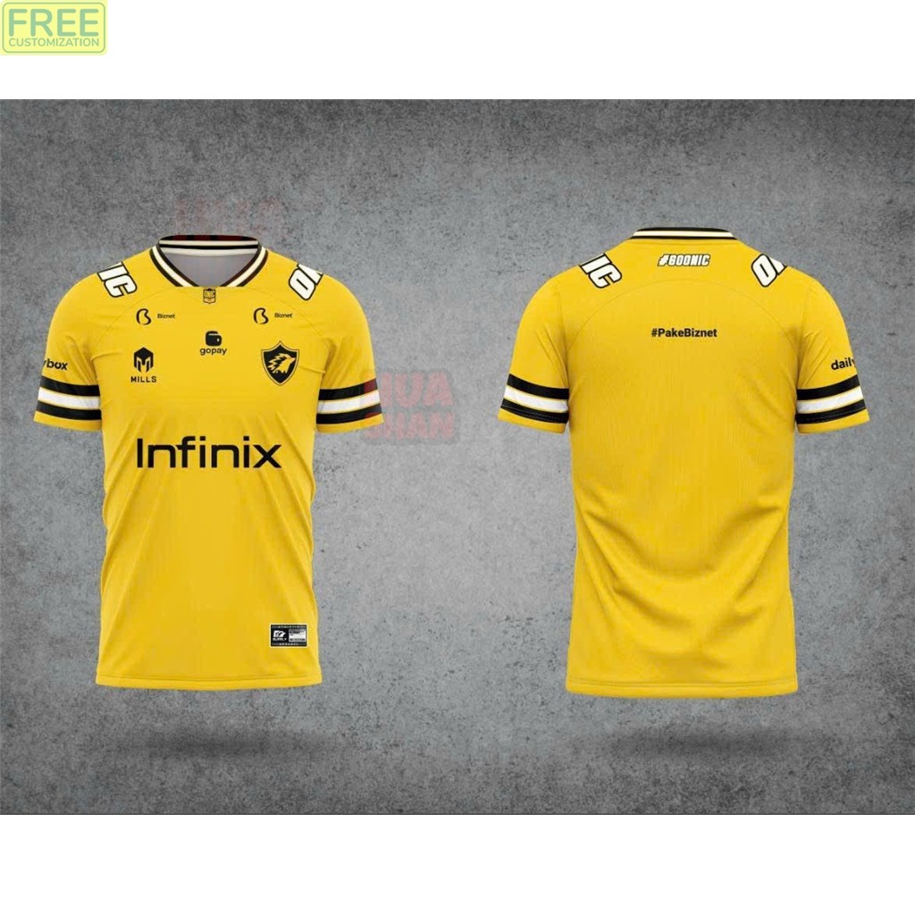 Free CustomInfinix Jersey เสื้อยืด Tops Supporters ONIC ESPOTS MPL S13Yellow ฟรี NickName