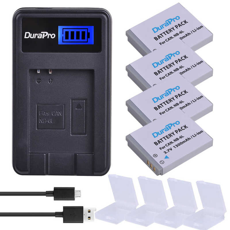 4pc 7 NB-6L NB6L NB 6L NB-6LH 1300mAh Rechargeable Camera Battery +LCD USB Charger For CANON Powe