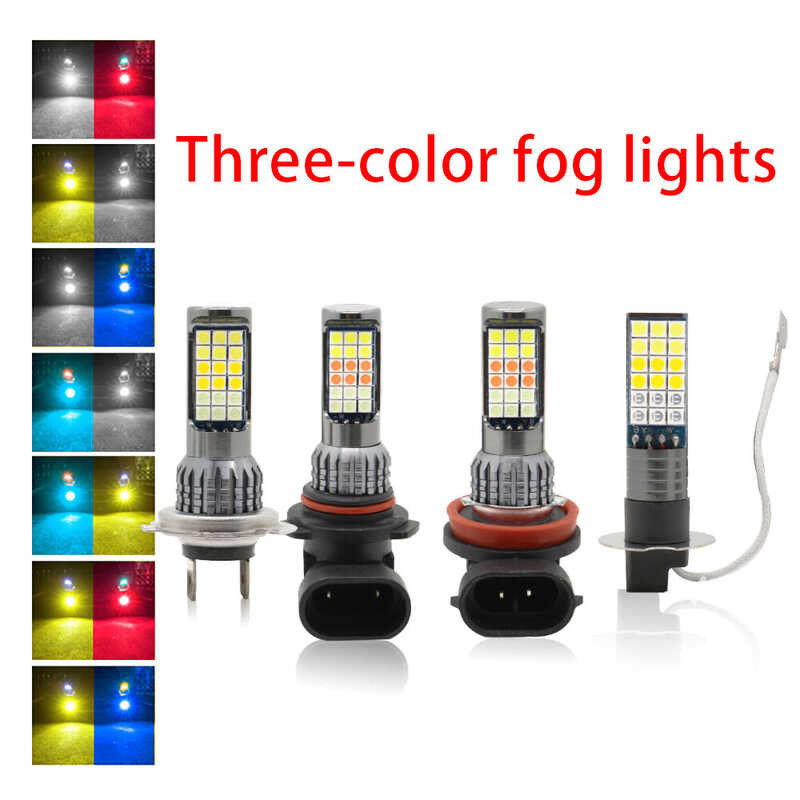 々 2ชิ้นไฟ LED หมอก3สี H11 H7 H4 9006 H3 H8 Hb3 Hb4สีฟ้ามะนาวสีขาว Ice