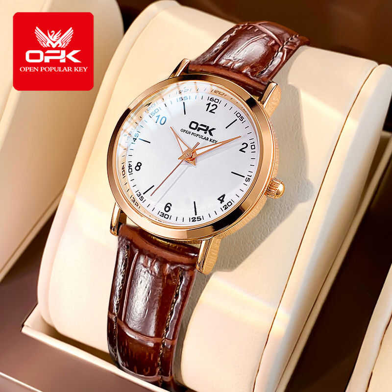 ❤ OPK สายหนังแท้กันน้ำนาฬิกาข้อมือผู้หญิงใหม่หรูหรานักเรียนลำลองแฟชั่นของขวัญนาฬิกาข้อมือแบรนด์