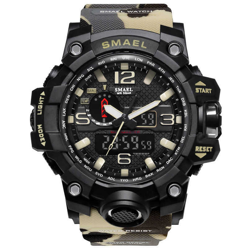 ❤ SMAEL Brand Dual Time Camouflage  Digital LED Wristwatch 50M Waterproof Sport Watch น