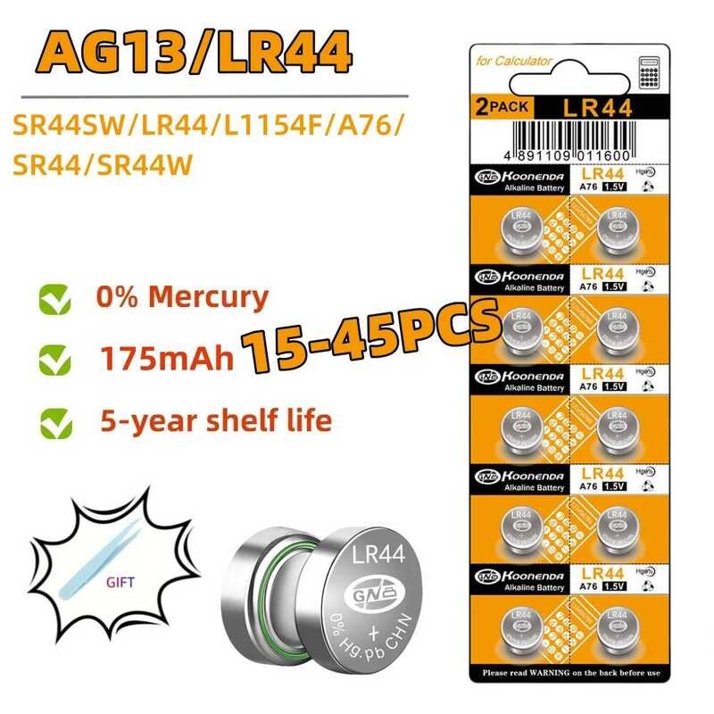 แบตเตอรี่ปุ่ม LR44 1.55V 15-45 ชิ้น LR 44 L1154 RW82 SR1154 SP76 pila SR44 A76 LR1154 GP7 เซลล์เหรีย