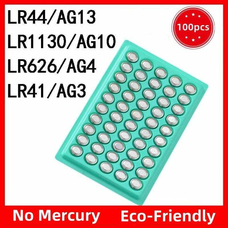 แบตเตอรี่เซลล์เหรียญ LR44 100 ชิ้น LR41 LR626 LR1130 AG13 AG10 AG4 AG3 1.5V อัลคาไลน์