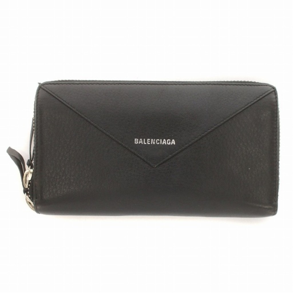 Balenciaga Paper Continental Long Wallet Leather Logo Black Direct from Japan มือสอง
