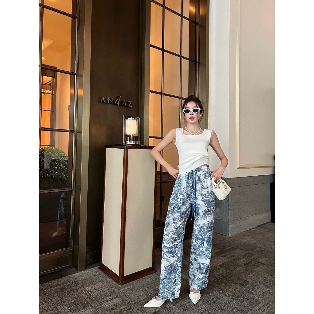 Dior Fashion Classic Zoo Print Overalls Straight Fit Womens Pants