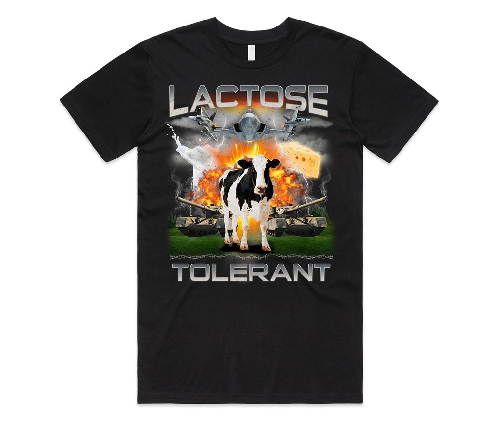 เสื้อยืด Lactose Tolerant Tee Top ตลก Meme Milk Cheese Diet Gym ออกกําลังกายของขวัญ Unisex