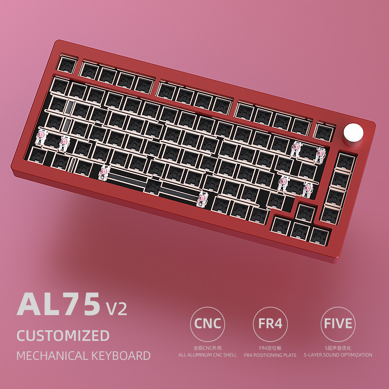 Al75v2 ชุดคีย์บอร์ดแบบกลไก CNC อลูมิเนียม 3 โหมดไร้สาย Rgb คีย์บอร์ดเกมที่กําหนดเอง Barebone 75% เค