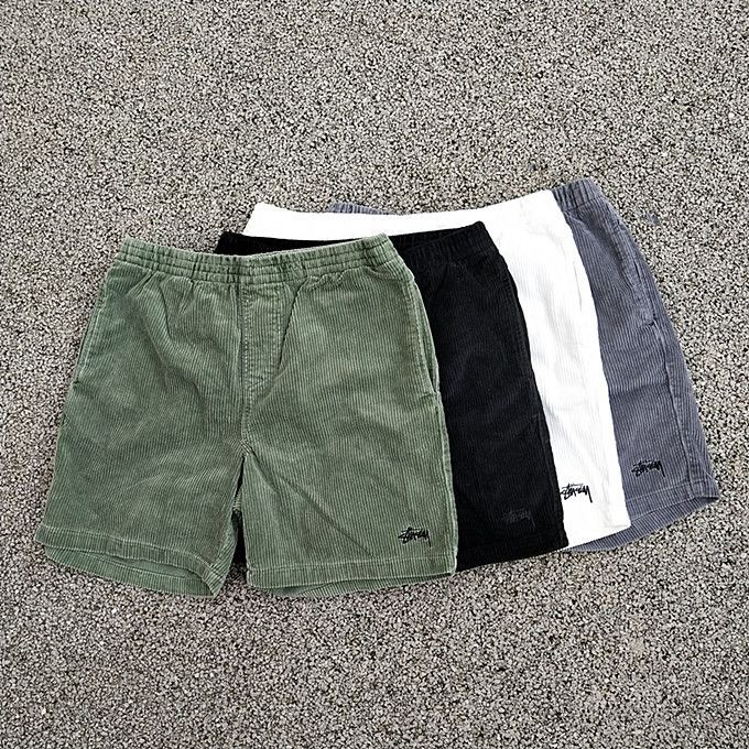 Stussy Street Trend Retro Simple Washed Distressed Corduroy กางเกงขาสั้นหลวมตรงสําหรับผู้ชายและผู้หญิง
