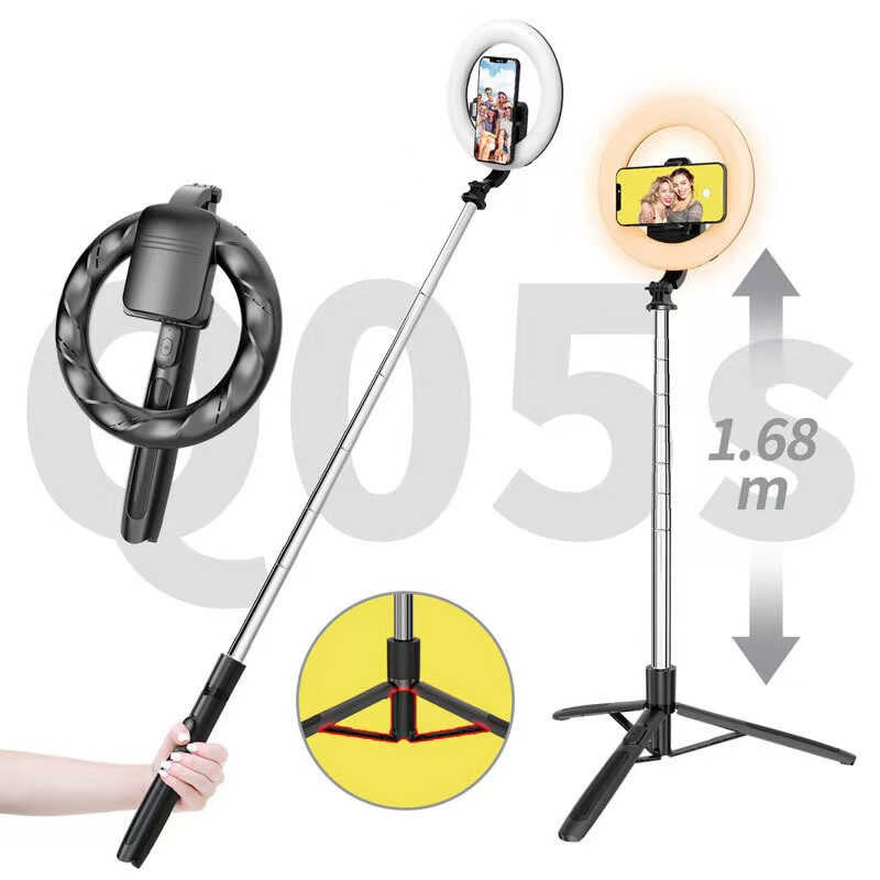Q05S โทรศัพท์มือถือบลูทูธ Selfie Stick ขาตั้งกล้องแบบยืดไสลด์แบบบูรณาการอลูมิเนียมพร้อมไฟเติม Deskt