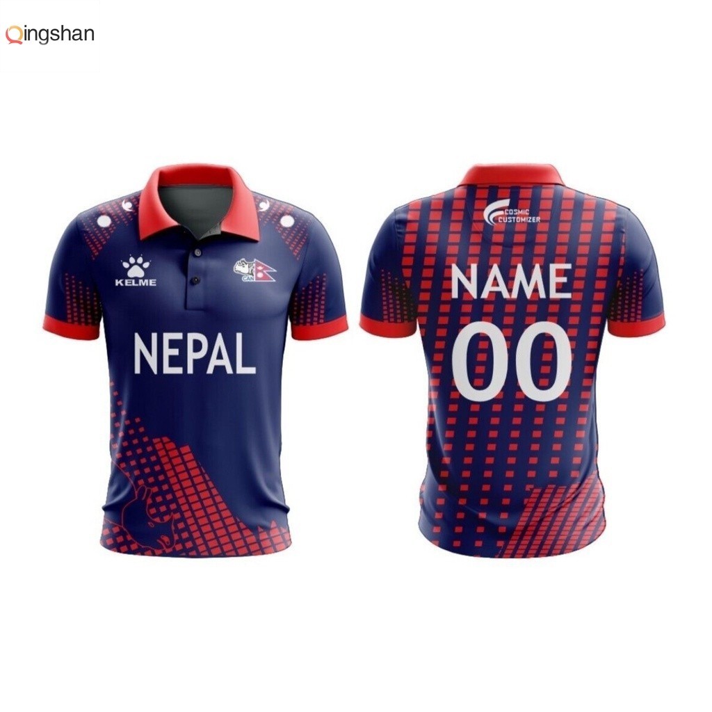 Qingshan เสื้อยืดโปโล แขนสั้น พิมพ์ลายทีม Nepal Cricket Team 2023-204 เกรด A สําหรับผู้ชาย และผู้หญิ