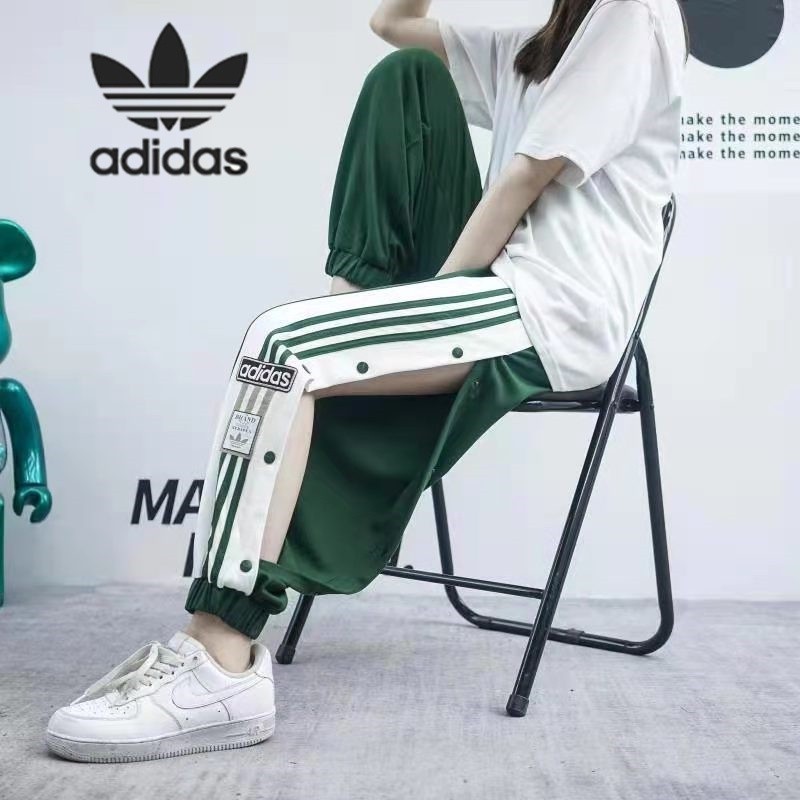 Adidas แท้ 100% กางเกงกีฬาบาสเก็ตบอล ลําลอง เปิดด้านข้าง กระดุมคู่ ทรงหลวม สําหรับผู้หญิง