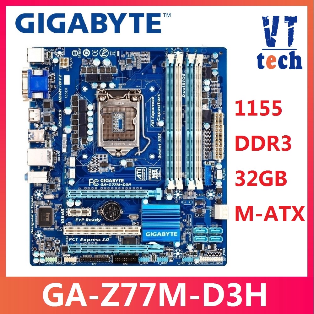 Gigabyte GA-Z77M-D3H เมนบอร์ดเดสก์ท็อป Z77 Z77M ซ็อกเก็ต LGA 1155 i5 i7 DDR3 32G ATX UEFI BIOS เดิมใ