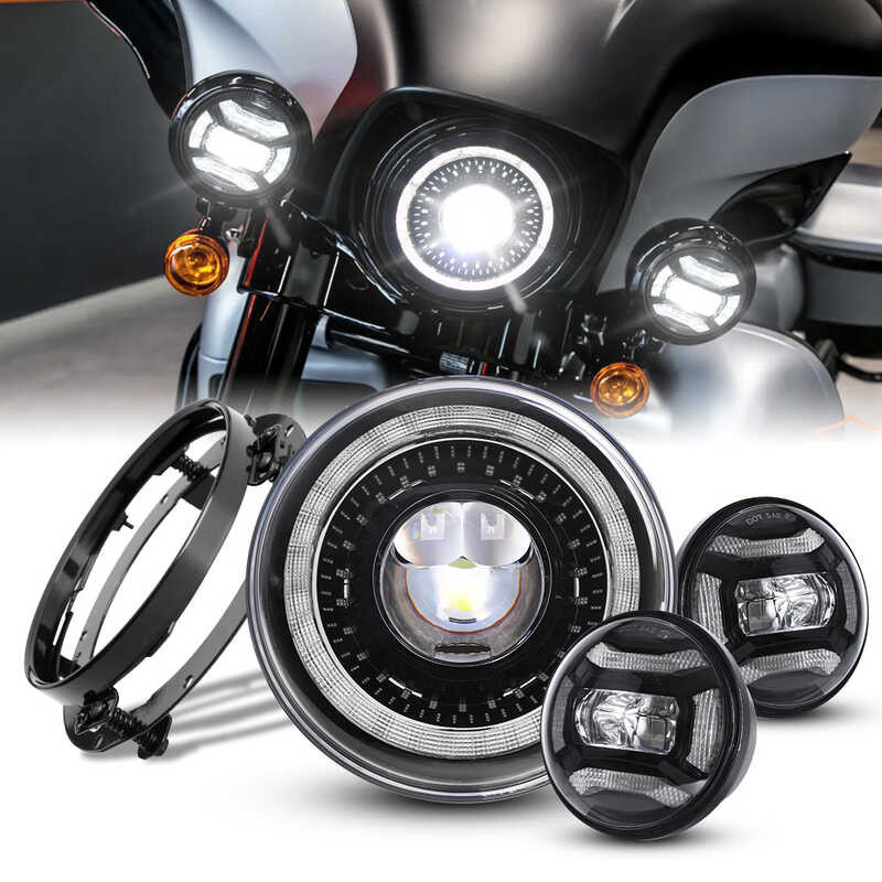 มอเตอร์ไซค์ Bcd Harley-Davidson ขนาด 7 นิ้วรอบไฟหน้า LED ไฟเล