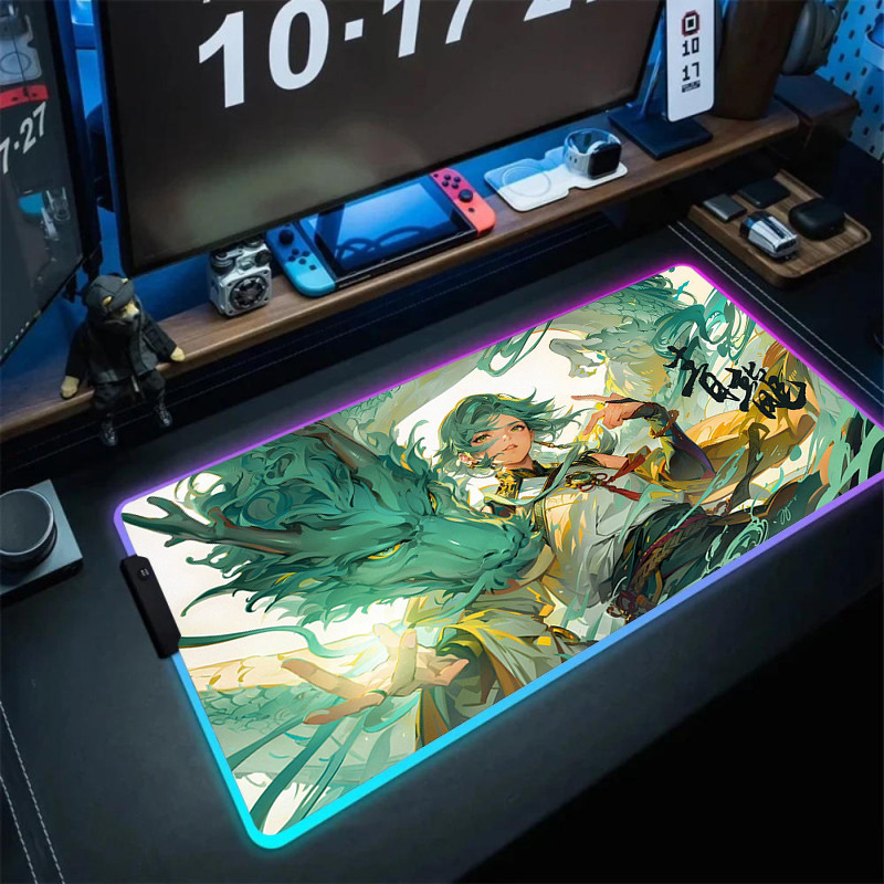 เกมไฟ LED แผ่นรองเมาส์ RGB ญี่ปุ่นมังกร PC Gamer อุปกรณ์เสริมยาง Cool Mousepad คอมพิวเตอร์ขนาดใหญ่ Luminesceence โต๊ะ XL