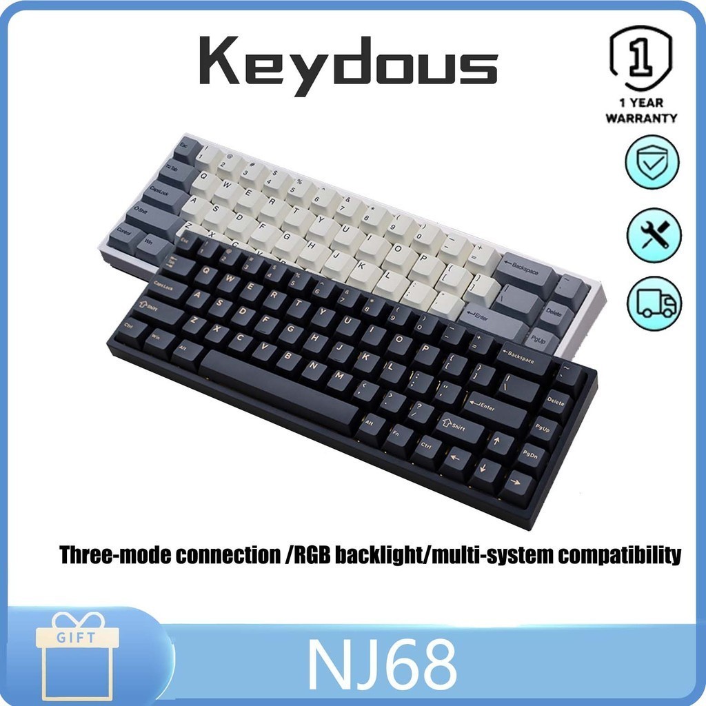 Keydous NJ68 คีย์บอร์ดไร้สาย Bluetooth สองโหมด/ไตรโหมด 2.4g คีย์บอร์ดแบบกลไกสําหรับ MAC แบบพกพา