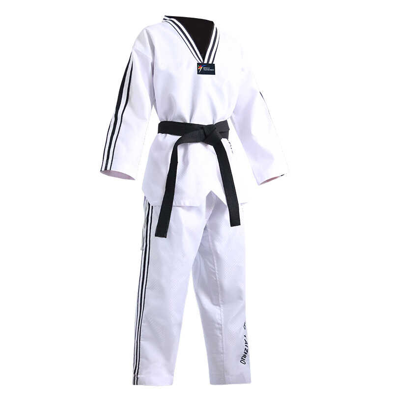 มาใหม่แขนยาว Gi Uniform TKD เสื้อผ้าเทควันโดสีขาวเครื่องแ