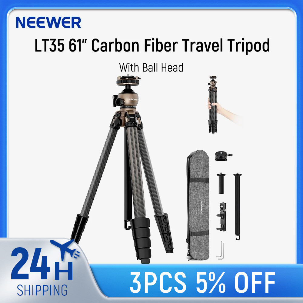 Neewer LITETRIP LT35 61 "ขาตั้งกล้องสําหรับเดินทางคาร์บอนไฟเบอร์ w Pan Tilt Low Profile Ball Head, A