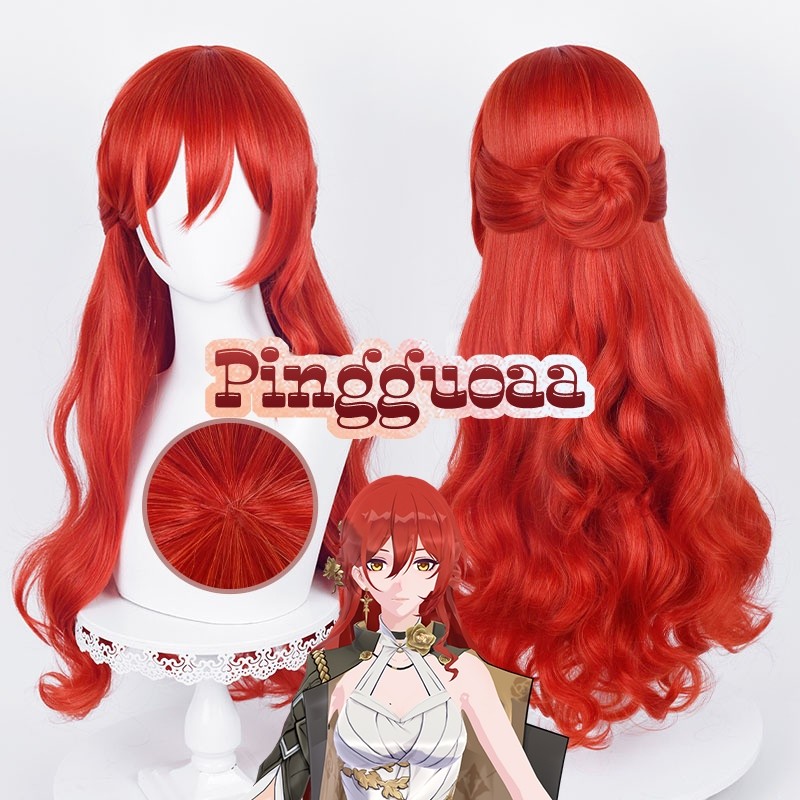 Game Honkai: Star Rail Himeko Cosplay Wig 66cm Long Red Curly Heat Resistant Synthetic Wigs