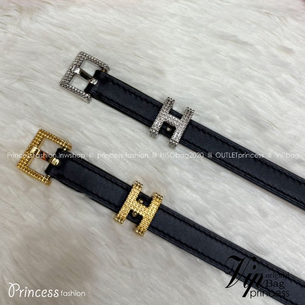 Top ORI พร้อมส่ง Pop H Guillochee 15 belt / Leather belt in Hunter & jewel 1.5cm เข็มขัดแบรนด์หรูหน