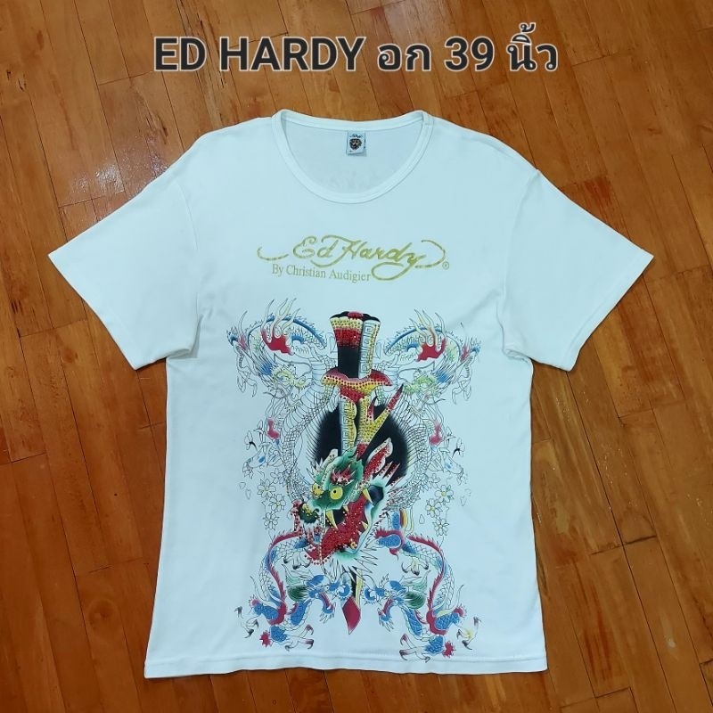 ♞เสื้อยืดคอกลม ED HARDY อก 39 นิ้ว WTY