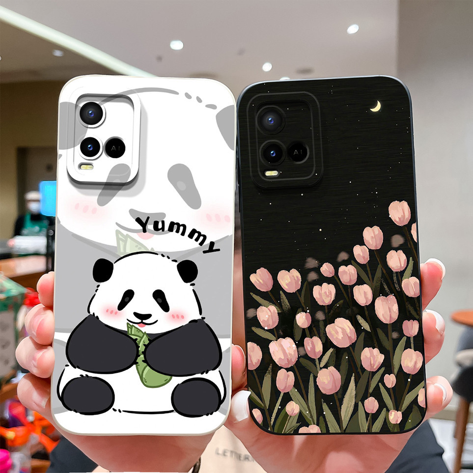 กรณีสําหรับvivo Y33s Y33t Y21 Y21s Y21t Y21a Y21e 21Gกรณีน่ารักPanda Tulip Liquidซิลิโคนนุ่มกันกระแทกฝาครอบโทรศัพท์สําหรับVivoY21 Tที่อยู่อาศัยCapaกันชนปลอก