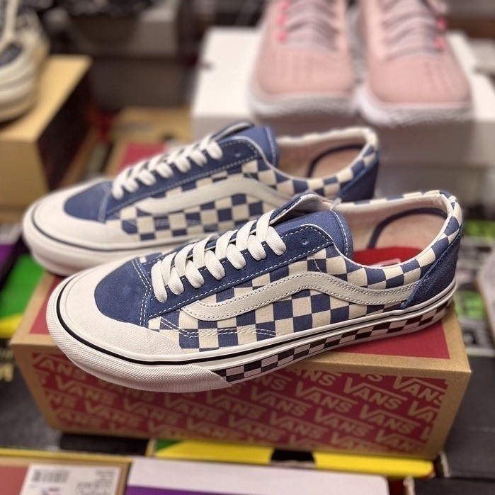 Vans style 36 decon sf blue white checkerboard low-top casual style 36 decon sf blue white checkerb