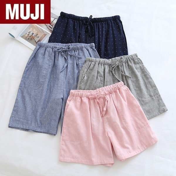 muji ชุดนอน muji ชุดนอน ญี่ปุ่นนําเข้า MUJI คู่ชุดนอนกางเกงขาสั้นผู้หญิงฤดูร้อนบางผ้าฝ้ายผ้ากอซคู่ก