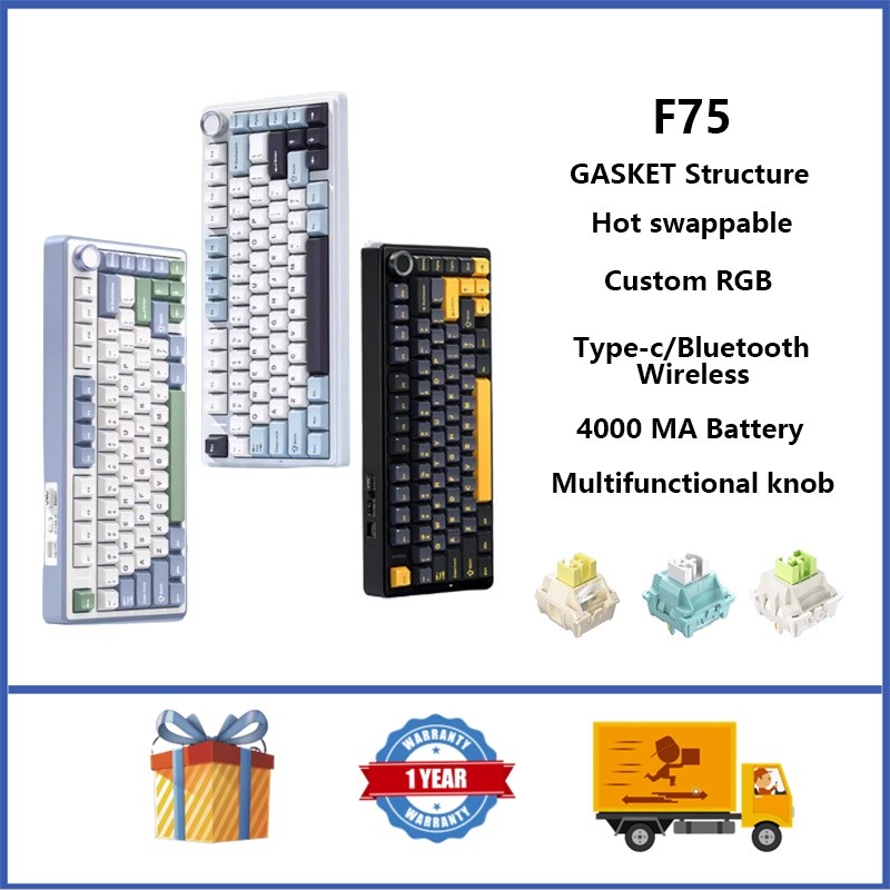 Aula F75 คีย์บอร์ดไร้สาย 75% RGB พร้อมลูกบิด