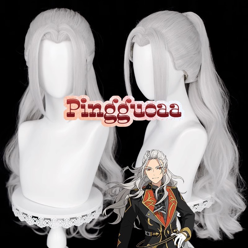 Ensemble Stars ES Ran Nagisa Cosplay Wig 75cm Long Ponytail Silver Gray Heat Resistant Synthetic Wi