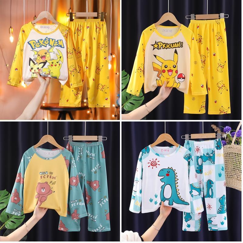 ชุดนอนเด็กแขนยาวสุดหรู ชุดนอนเด็กผู้ชายหรือเด็กผู้หญิงโพลีเอสเตอร์คอกลมชุดนอนคุโรมิสําหรับ 6 - 7 ปี