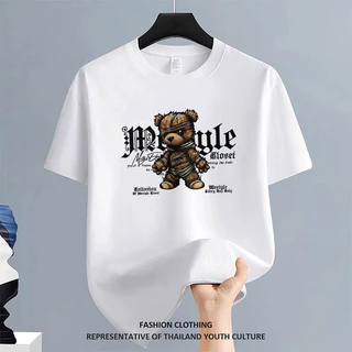 ผู้ชาย สีดําแขนสั้น สตรีทแฟชั่น ลายการ์ตูน วินเทจ เสื้อยืด สวมใส่สบาย คอกลม ผ้าเนื้อนุ่ม สีขาว-ดำ OVERSIZE เสื้อเมกา