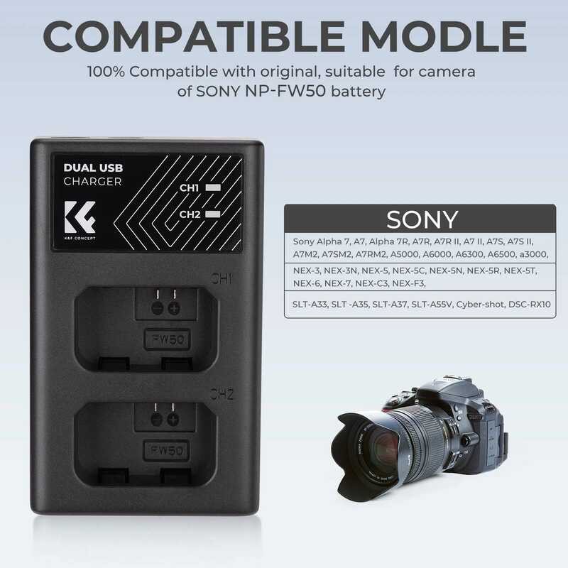 ▥ K & F Concept Np-Fw50 NP Fw50 แบตเตอรี่เครื่องชาร์จสําหรับ Sony Rx10 A7ii A6100 A6400 Zve10 A