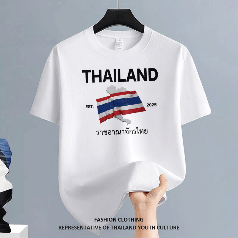 สีขาว-ดำ OVERSIZE ผู้ชาย สตรีทแฟชั่น ลายการ์ตูน คอกลม สีดําแขนสั้น FASHION เสื้อยืดผู้ชาย CASUAL COOL เสื้อยืด วินเทจ