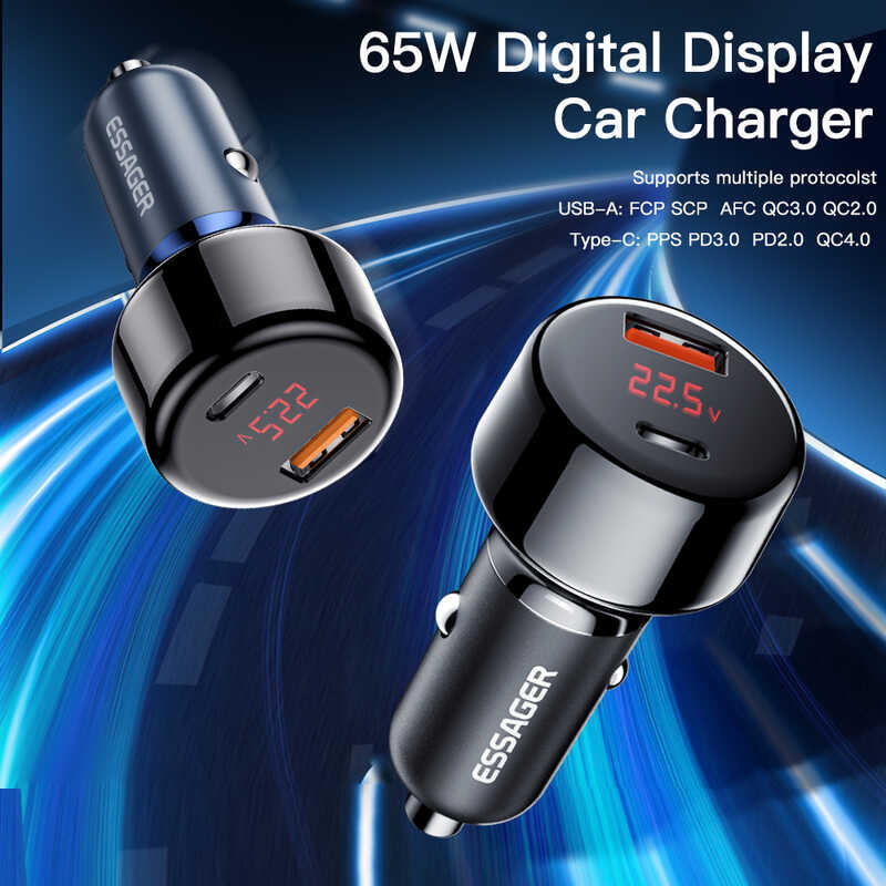 Essager 65W USB C Qc3.0 4.0 Pd3.0 Phone Car Charging For Iphone Huawei Samsung Xiaomi Fast Charger