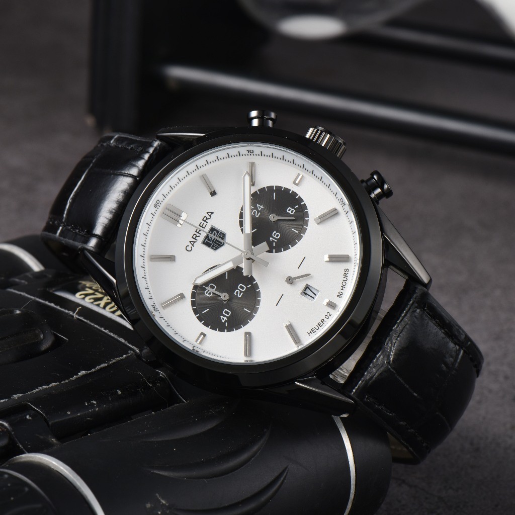 Tag heuer สินค้าใหม่ Men Quartz Movement สายหนังแท้ Date Display เทรนด์แฟชั่นนาฬิกา