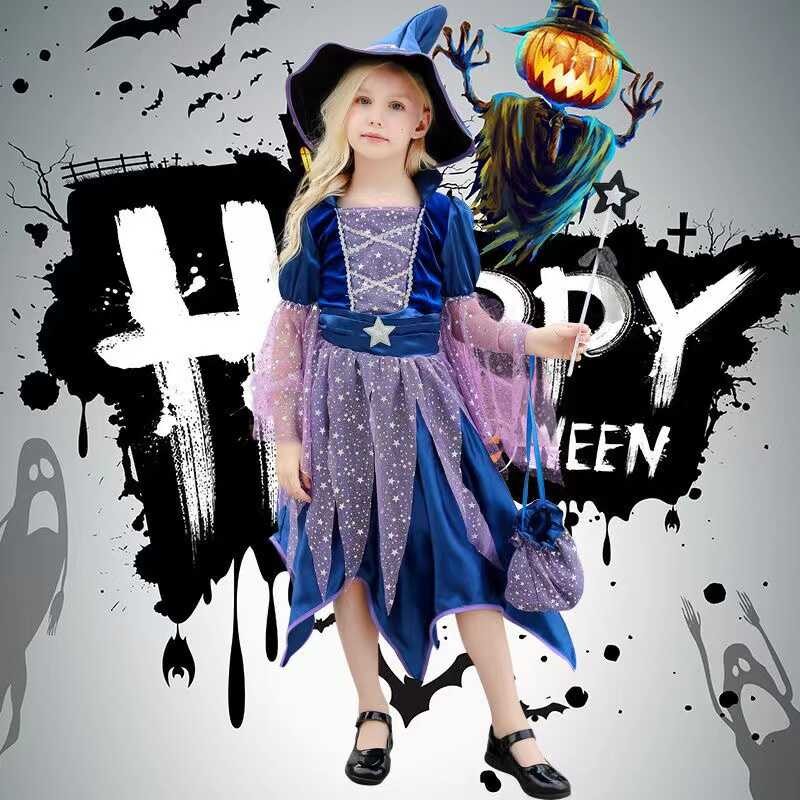 Girls 2023New Halloween Party Princess Dress Children Vampire Cosplay Costume Kids Novelty Mesh Per