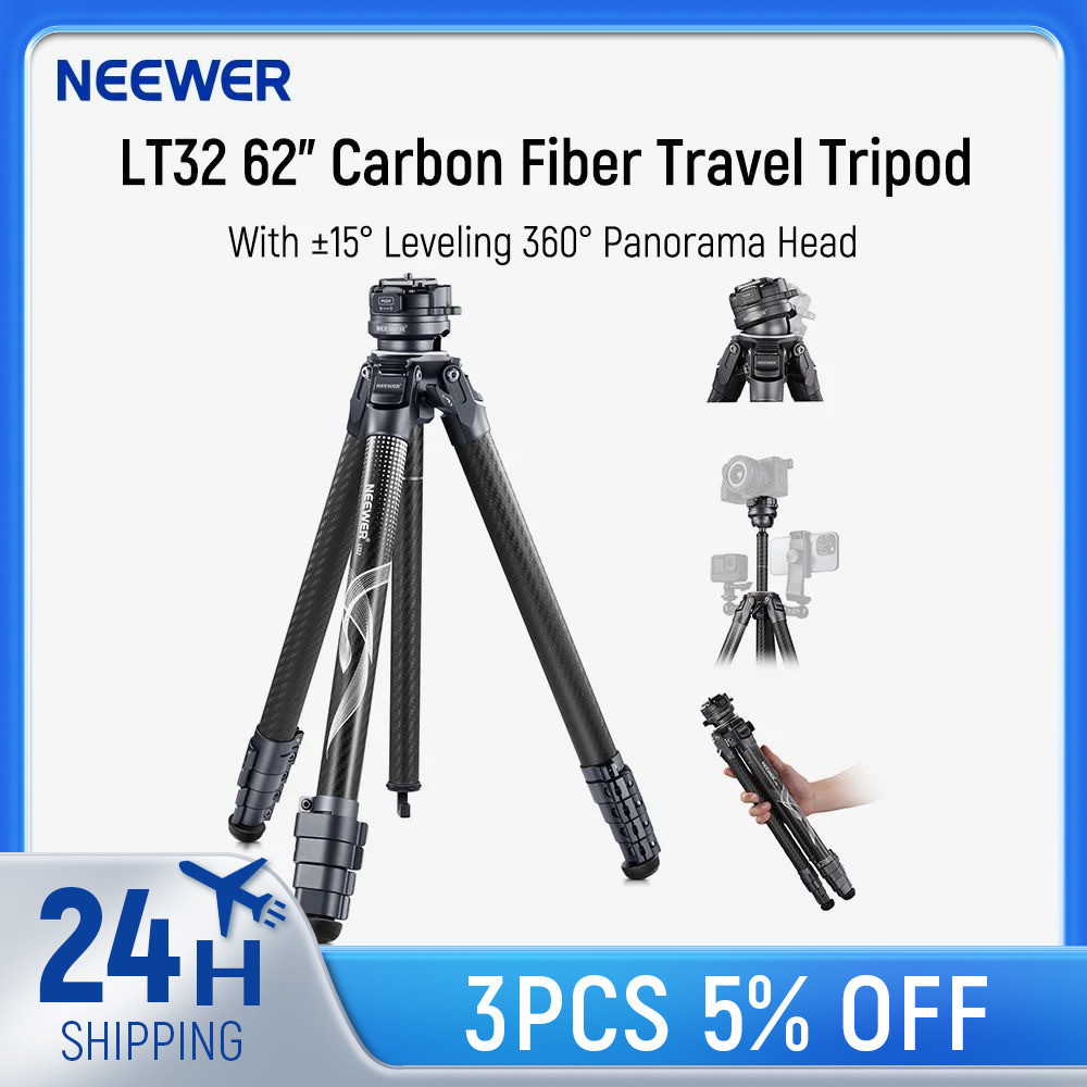 Neewer LT32 62" ขาตั้งกล้องคาร์บอนไฟเบอร์พร้อม ±15° ปรับระดับ360° แผ่น Panorama Head Arca QR สําหรับ