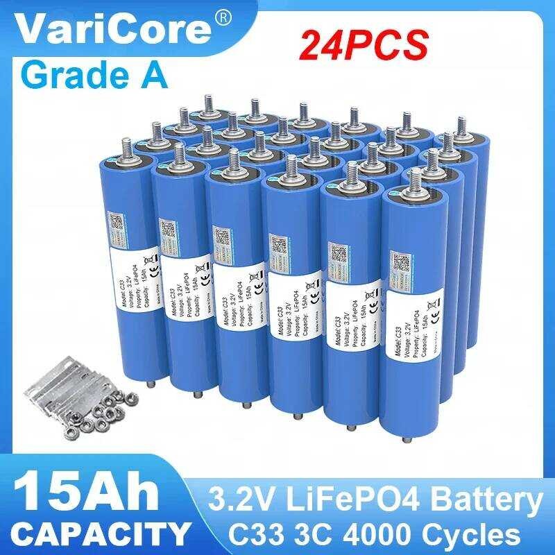 แบตเตอรี่ LiFePO4 3.2V 24 ชิ้น 15Ah เซลล์ลิเธียมฟอสเฟต C33 สำหรับมอเตอร์ไซค์รถยนต์ 4s 12V 24V