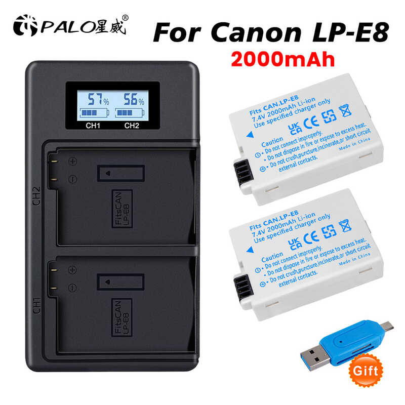 7.4 7 โวลต์ 2000 มิลลิแอมป์ชั่วโมง LP-E8 LPE8 แบตเตอรี่ AKKU + LCD