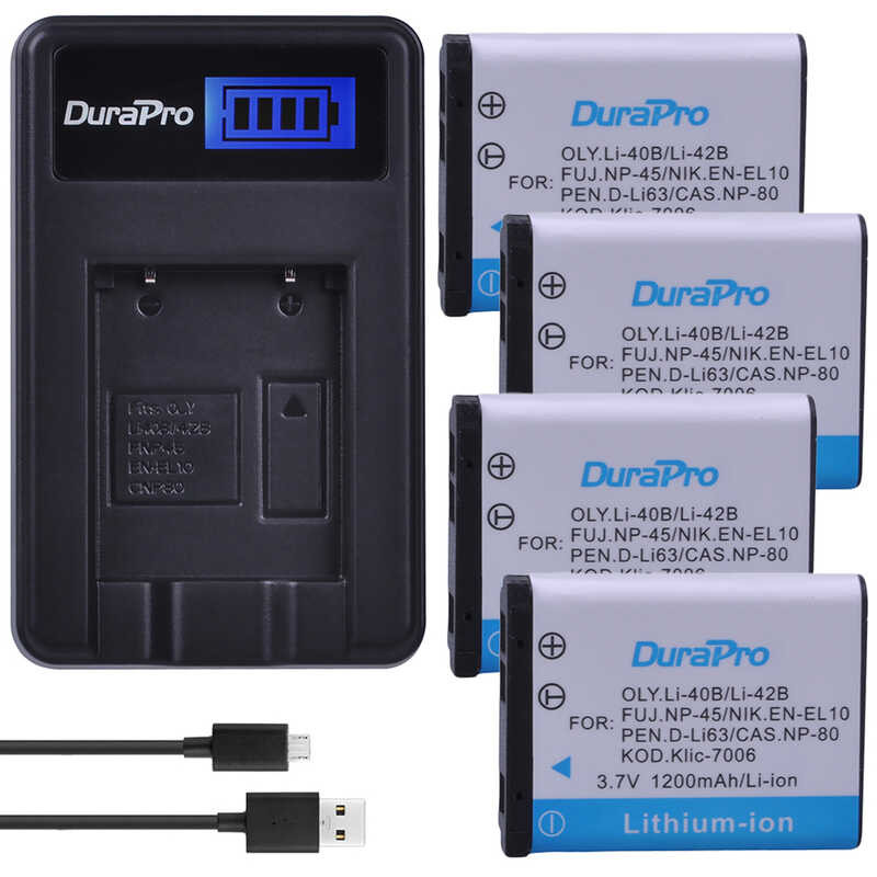 4pcs 8 Li-40B LI 40B 42B Battery + LCD USB Charger Olympus Li-42B Pentax D-Li63 Fuji NP-45 for Ni