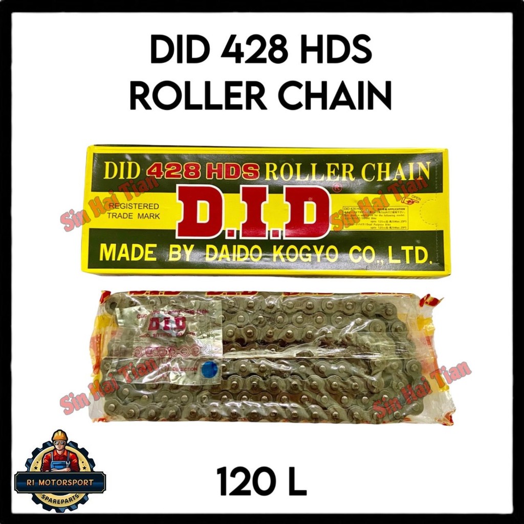 DD DID CHAIN 428 120L HDS HEAVY DUTY RACING สีดํา RANTAI MOTORSIKAL