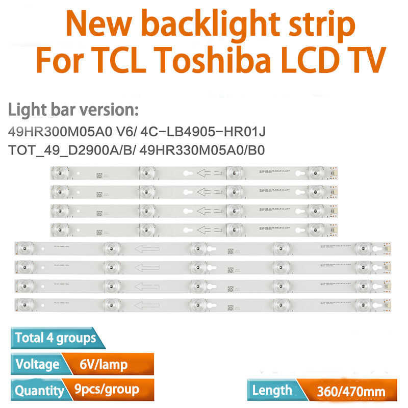 ❤ 8 ชิ้นแถบแสงไฟledที่ใช้บังคับกับtcl L49p1a-Fแถบแสงtot 49 D2900 4X44x5 หน้าจอf490cs0t L49a620u