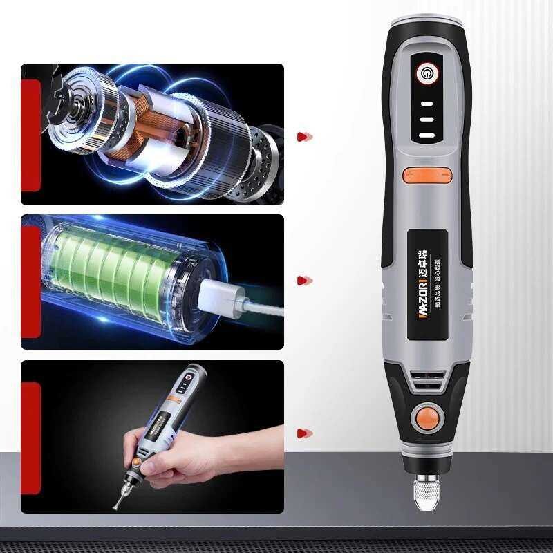เครื่องมือโรตารี่ไร้สาย 21000rpm ปากกาแกะสลัก Dremel สว่านไฟฟ้า USB ขนาดเล็กไร้สาย พร้อมอุปกรณ์เสริม