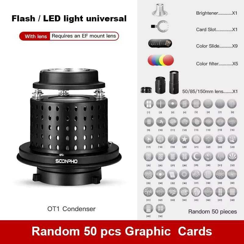 OT1 ซูนโฟ ขาตั้งโบเวนส์ สโน๊ตออปติคอลพร้อมเลนส์ 50 มม. / 85 มม. / 150 มม. สำหรับไฟแฟลชโกด็อกซ์ การถ่