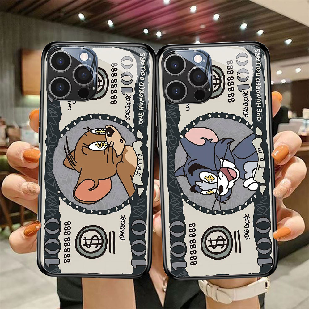 DF-105 Tom and Jerry TPU HD Glass Casing สําหรับ iPhone 15 14 Plus Pro Max