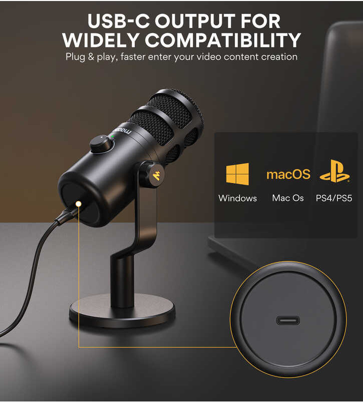 Pd100u Maono USB Dynamic Podcast Recording Microphone, Plug And Play, Metal Construction, Sound Iso